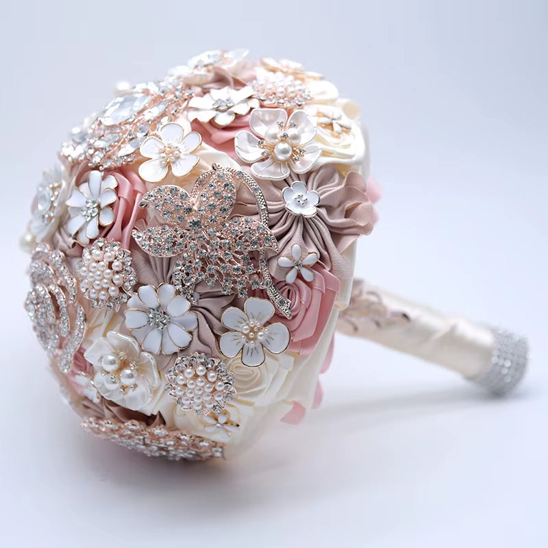 Wedding Flowers Rhinestone Jewelry Blush Pink Brooch Bouquet Gold Broach Bridal Wedding Dress Wedding Bouquet FE93