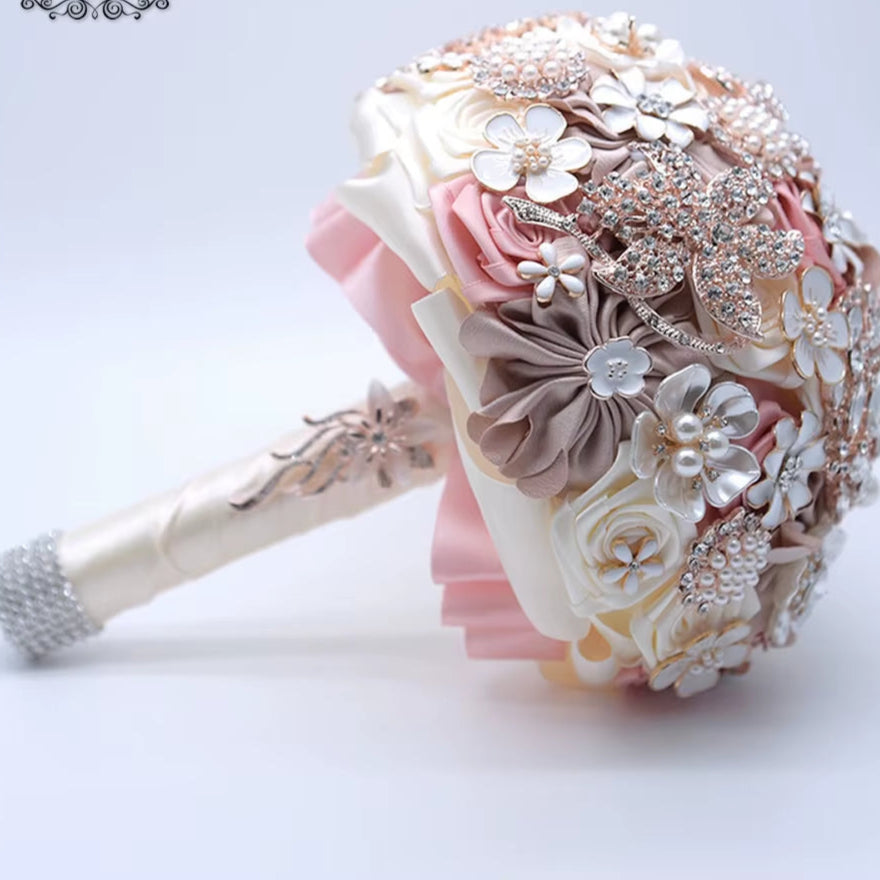 Wedding Flowers Rhinestone Jewelry Blush Pink Brooch Bouquet Gold Broach Bridal Wedding Dress Wedding Bouquet FE93