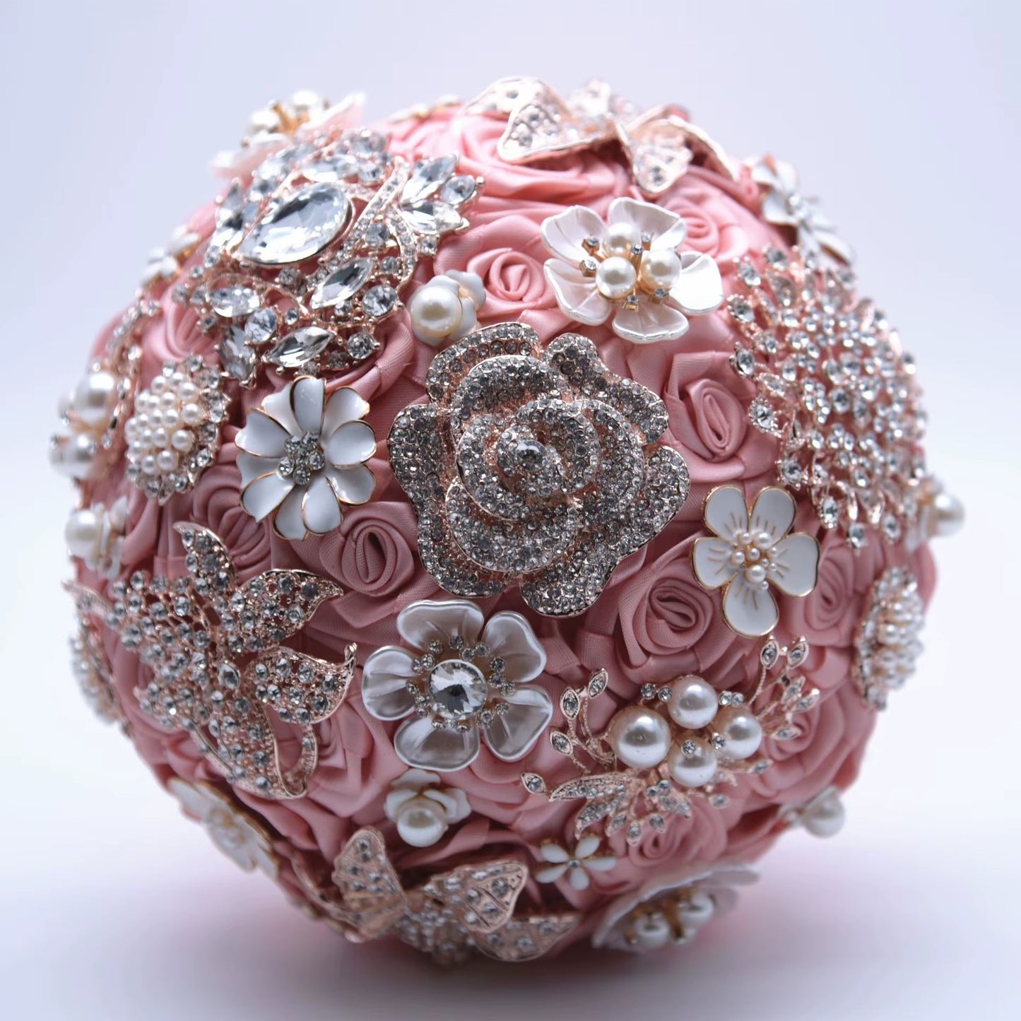 Wedding Flowers Rhinestone Jewelry Blush Pink Brooch Bouquet Gold Broach Bridal Wedding Dress Wedding Bouquet FE93