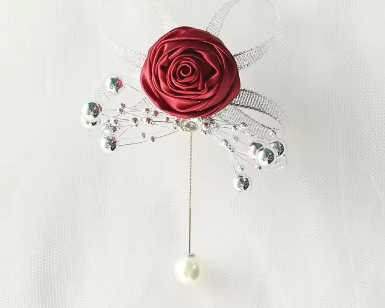 Rose Silk Bridesmaid Rhinestone Brooch Wedding Corsages and Boutonnieres for Groomsman.