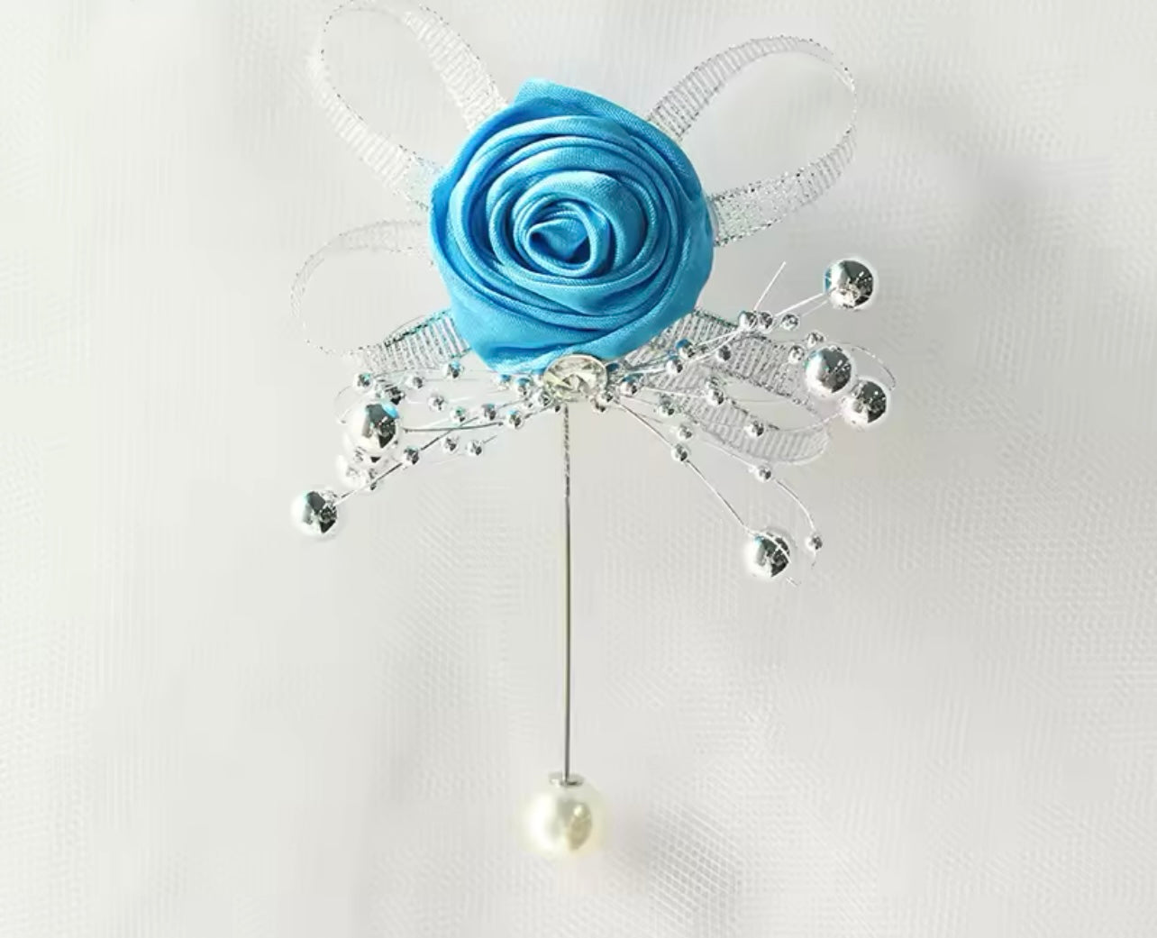 Rose Silk Bridesmaid Rhinestone Brooch Wedding Corsages and Boutonnieres for Groomsman.