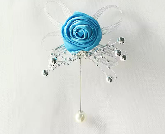 Rose Silk Bridesmaid Rhinestone Brooch Wedding Corsages and Boutonnieres for Groomsman.