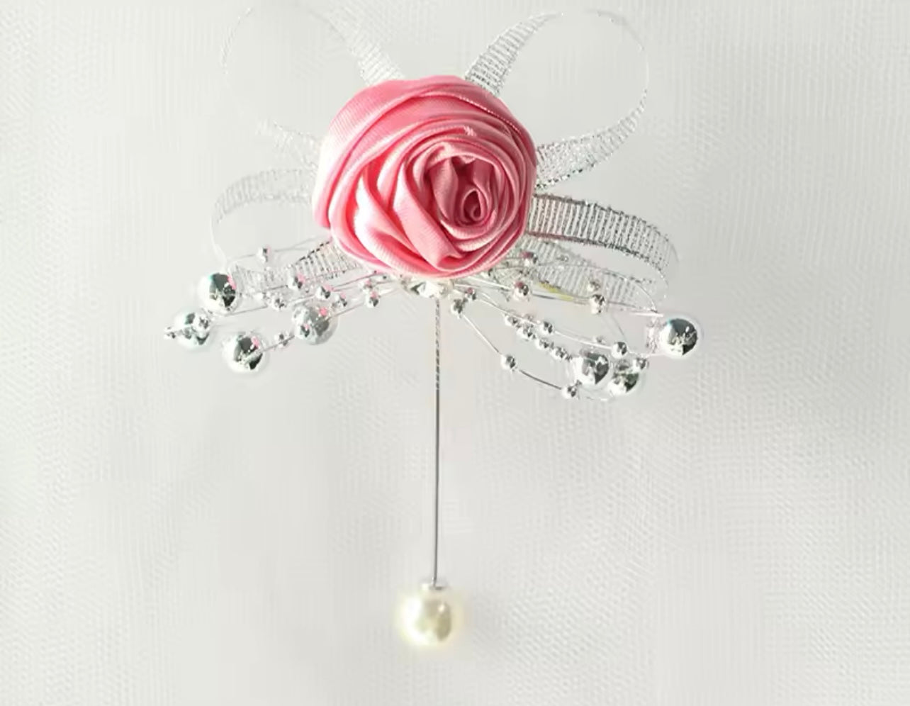 Rose Silk Bridesmaid Rhinestone Brooch Wedding Corsages and Boutonnieres for Groomsman.