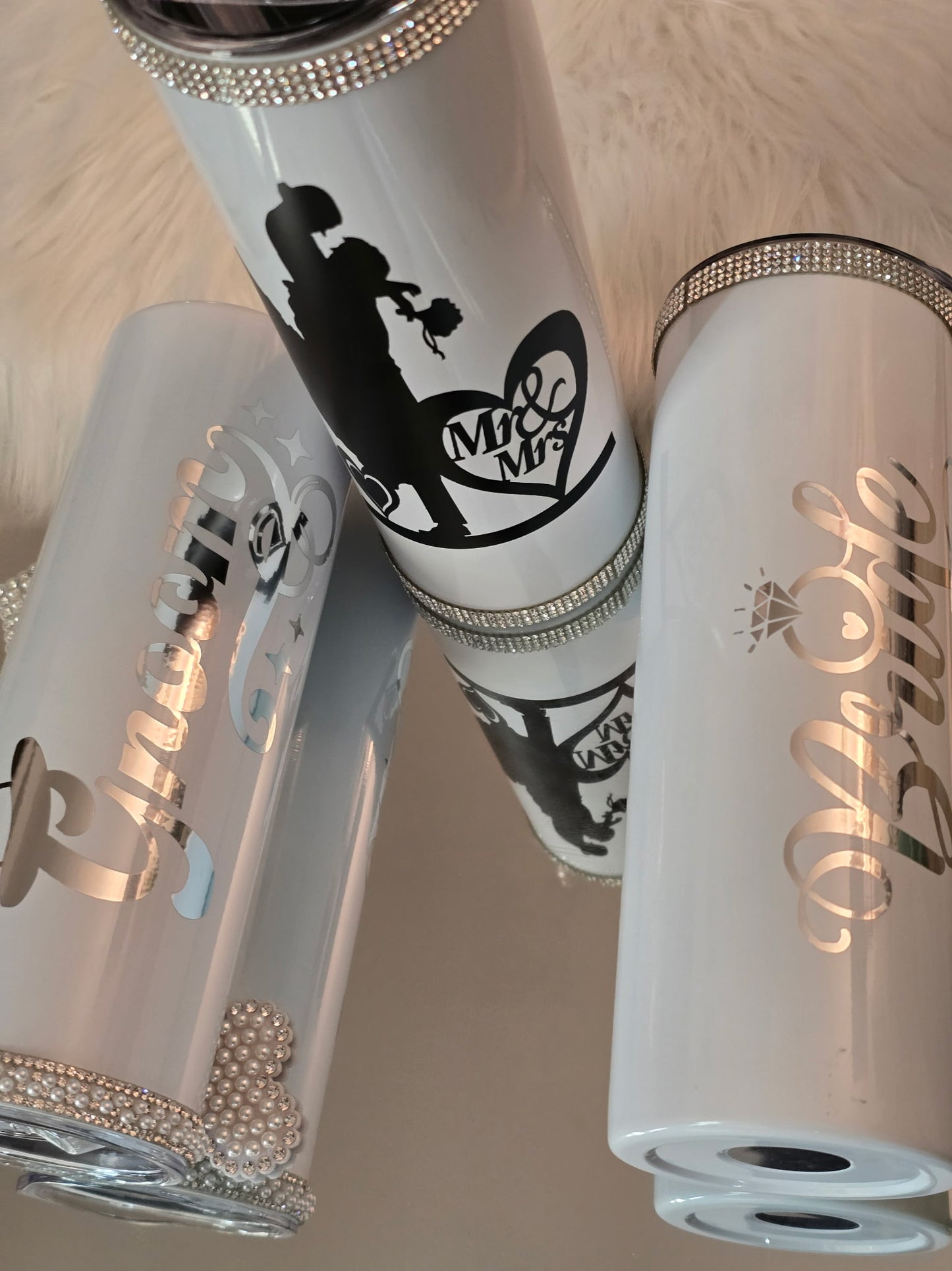 Rhinestones Personalized thermal tumblers.