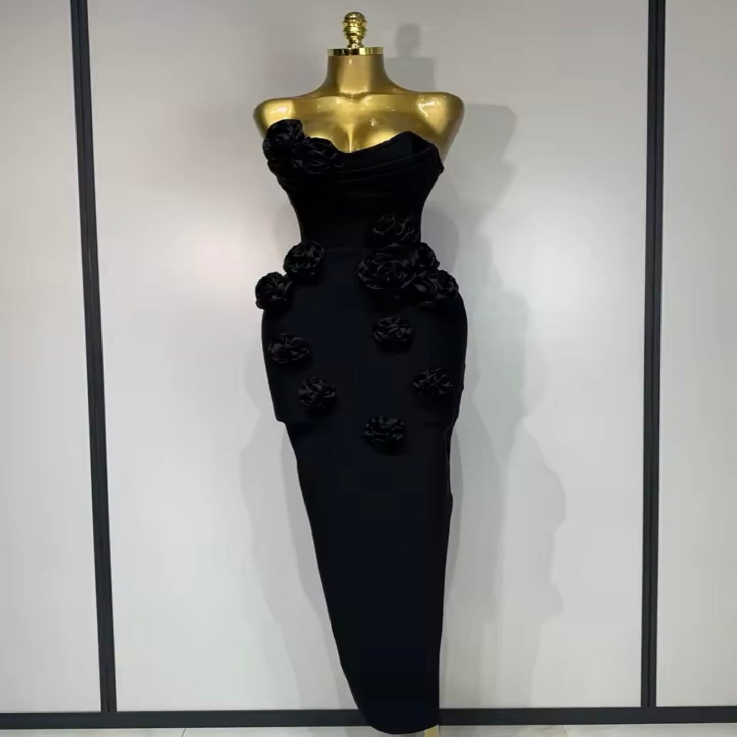 Women’s Sexy Strapless Floral Bodycon Bandage Dress – Elegant Tight-Fitting Party or Evening Wear